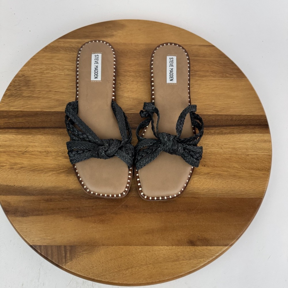 Womens Steve Madden Wilmah Flat Slip On Black Braided Slides Sandals Size‎ 9.5 M